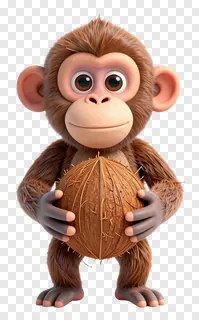 A cartoon monkey holding a coconut.