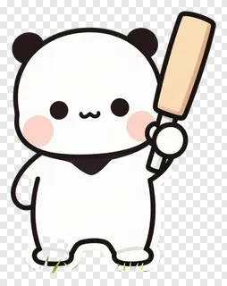 A cute panda holding a cricket bat on grass.