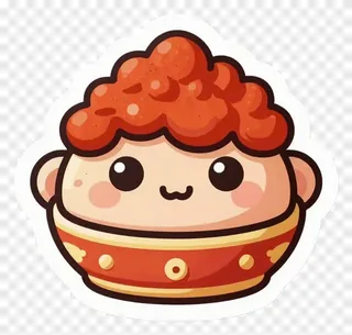 A cute cartoon character with red sindoor on its head.