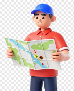 A delivery person holding a map with location pins.