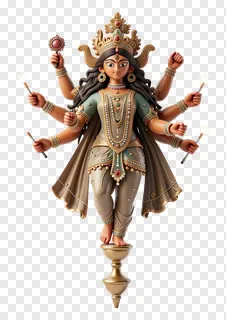 Goddess Durga statue holding sparklers.