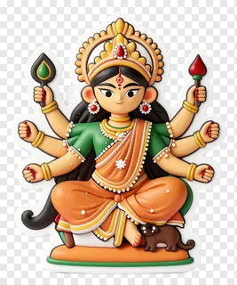 Stylized statue of goddess Durga holding weapons.