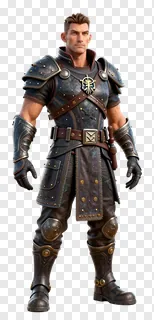 Fantasy warrior in dark armor standing front view.