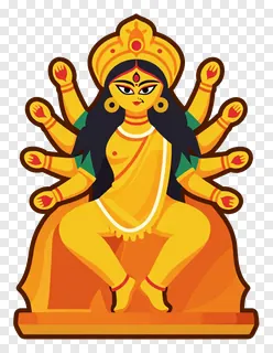 Golden eight-armed Durga statue with raised hands.