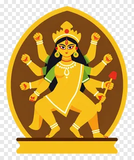 Golden eight-armed goddess Durga statue with raised hands.