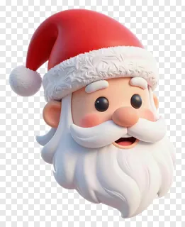 A 3D-rendered Santa Claus head wearing a red hat.