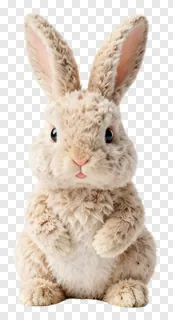 A fluffy Easter bunny with textured fur sitting upright.