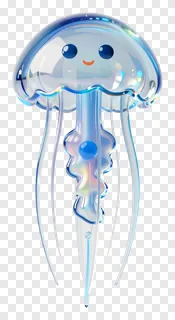 A cartoon glass jellyfish wearing a blue hat.