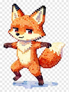 A pixelated fox dancing with glitch effects.