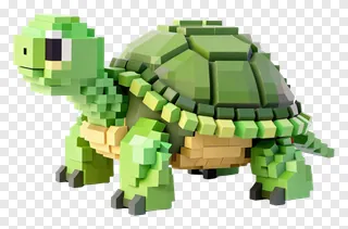 A green pixelated turtle in 3D style.