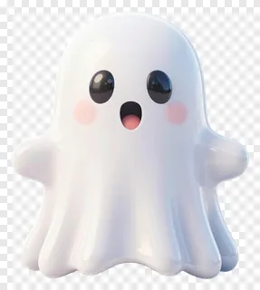 A cute, glossy ghost with pink cheeks and big eyes.