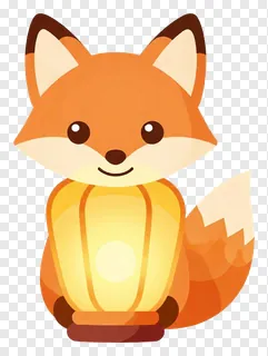 A cartoon fox holding a glowing lantern.