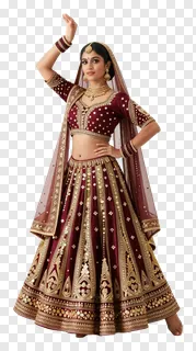 A woman dancing in a maroon embroidered lehenga.