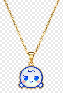 Gold necklace with a cartoon face pendant.