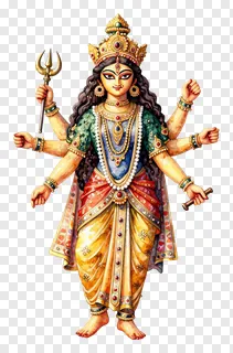Watercolor painting of goddess Durga holding a trishul.
