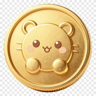 A golden coin with a cute bear face design.