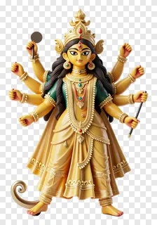 Statue of Goddess Durga with serpentine tail and multiple arms.