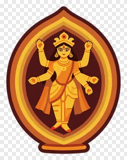 Golden eight-armed goddess Durga on a lotus base.
