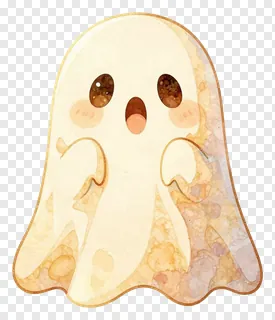 A cute ghost with watercolor texture and surprised expression.