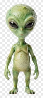 A small green alien creature with large eyes.