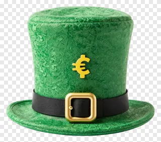 Green leprechaun hat with euro symbol and black belt.