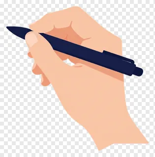 A hand holding a pen against a white background.