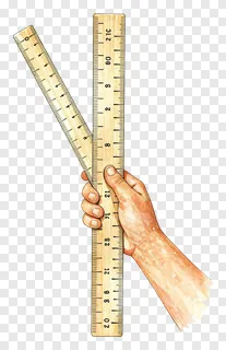 A hand holding a wooden ruler with measurement markings.