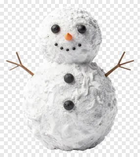 A snowman with textured snow and black buttons.