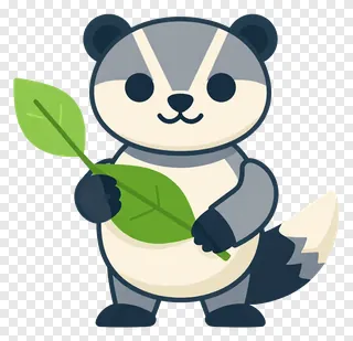 A cartoon panda holding a green leaf.
