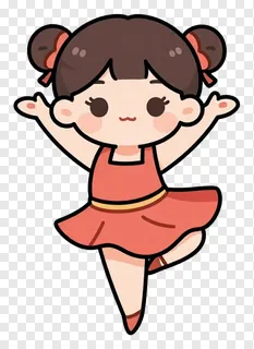 A chibi-style girl in a red dress dancing.