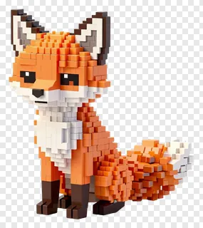 An orange fox made of small square pixels.