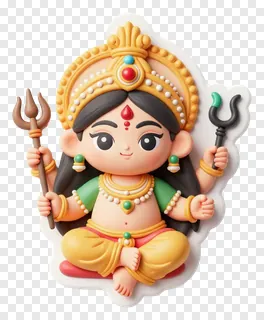 A cartoon Durga holding a trishul.