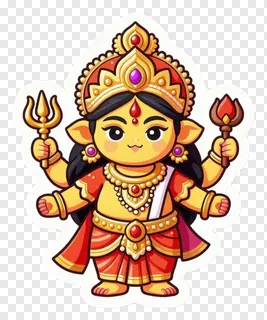 Cute cartoon goddess Durga holding a trishul.