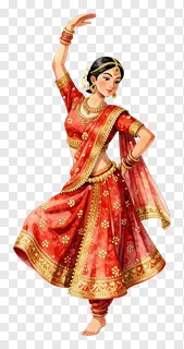A woman dancing Garba in a red lehenga.