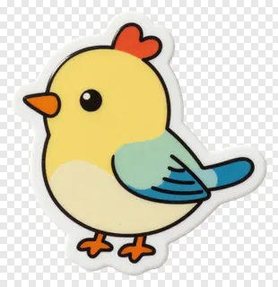 A stylized cartoon bird figurine with a red comb and blue wings.