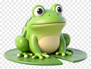 A cartoon frog sitting on a lily pad.