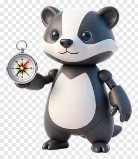 Robot badger holding a compass.