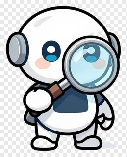 A cartoon robot holding a magnifying glass.