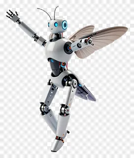 A robot hummingbird dancing with wings spread.