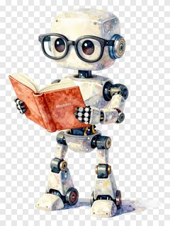 A robot with glasses reading a book.