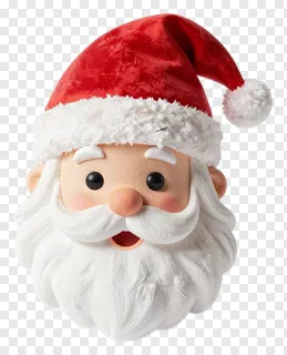 Santa Claus face wearing a red hat with textured pattern and white trim.