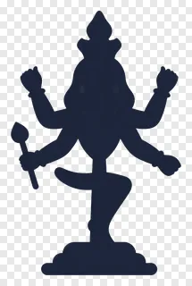 Black silhouette of Durga holding a trishul.