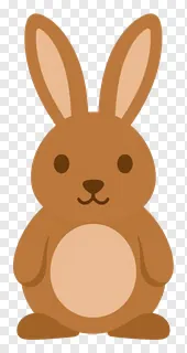 A sitting cartoon Easter bunny with brown ears and a tan belly.