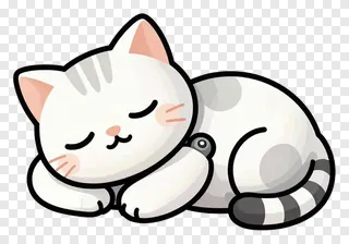 A robotic cat sleeping with closed eyes.