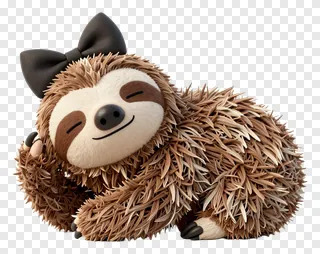 A sleepy sloth wearing a black bow.