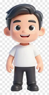 A smiling cartoon customer facing the camera.