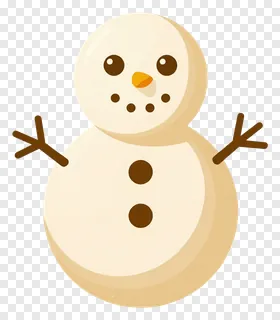 A snowman with brown branch arms and a smiling face.