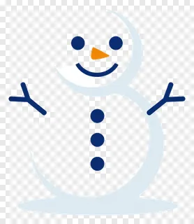 A snowman with an orange nose and blue buttons.