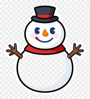 A smiling snowman with a top hat and scarf.