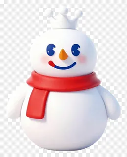 A snowman with a red scarf and a crown.